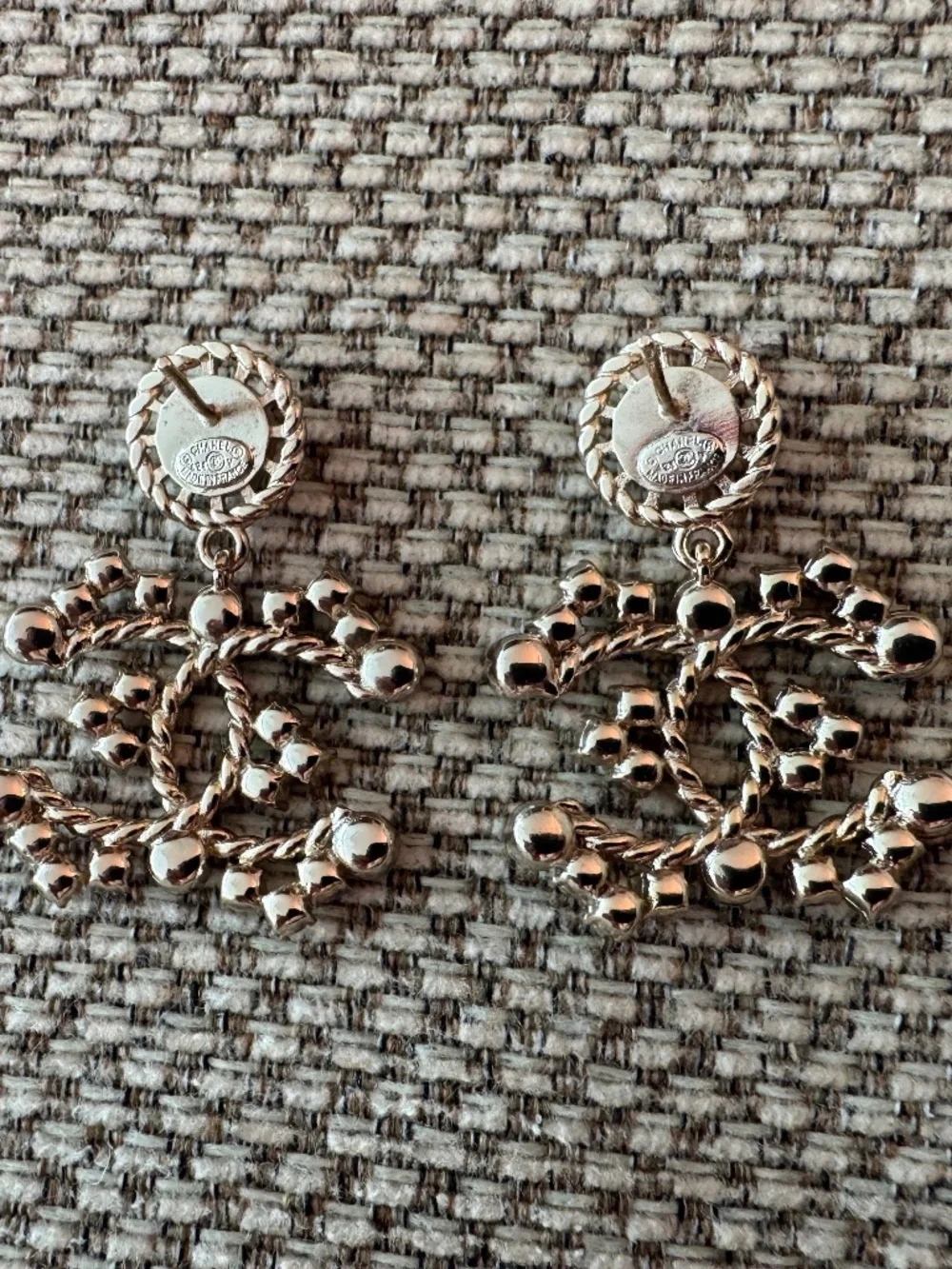 Limited Edition Chanel Classic CC Crystal Logo Tree & Pearl Drop Gold Earrings - Picture 4 of 4